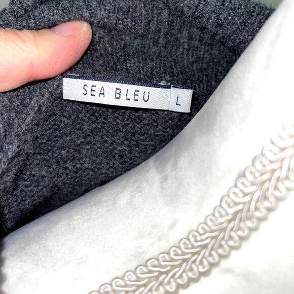 Sea Bleu Double Breasted Wool Cashmere Sweater Womens Size Large L Pockets Gray - Picture 4 of 11